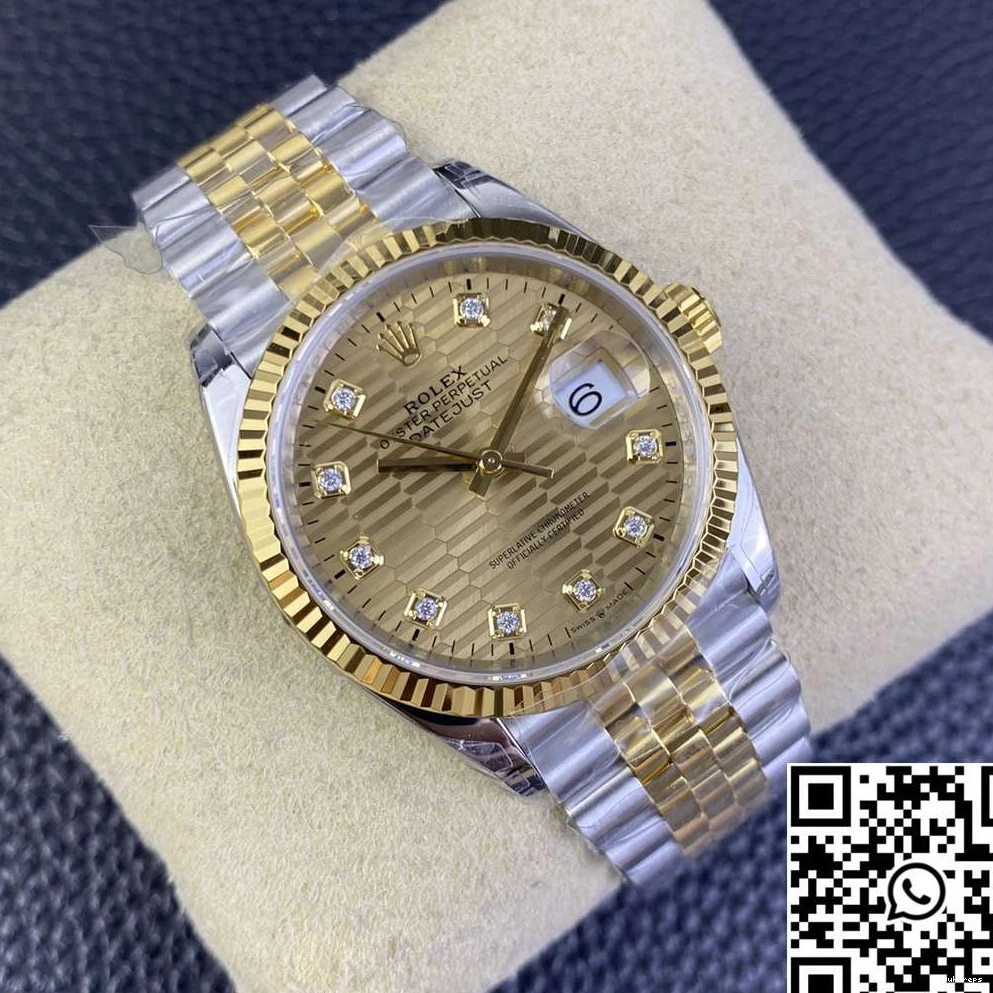 VS Rolex Factory Datejust Diamond Dial Motif Two Hourmarker Tone M126233 36MM Silver 0331